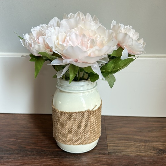 Rustic White Floral Arrangement in Mason Jar | Home Decor | Faux florals - Picture 3 of 4